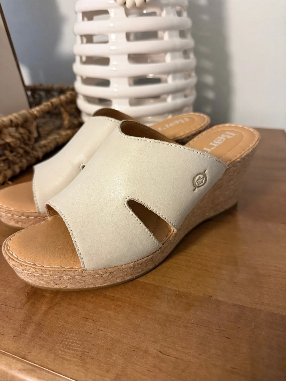 Born Women's Ivory Wedge Slide Sandals
